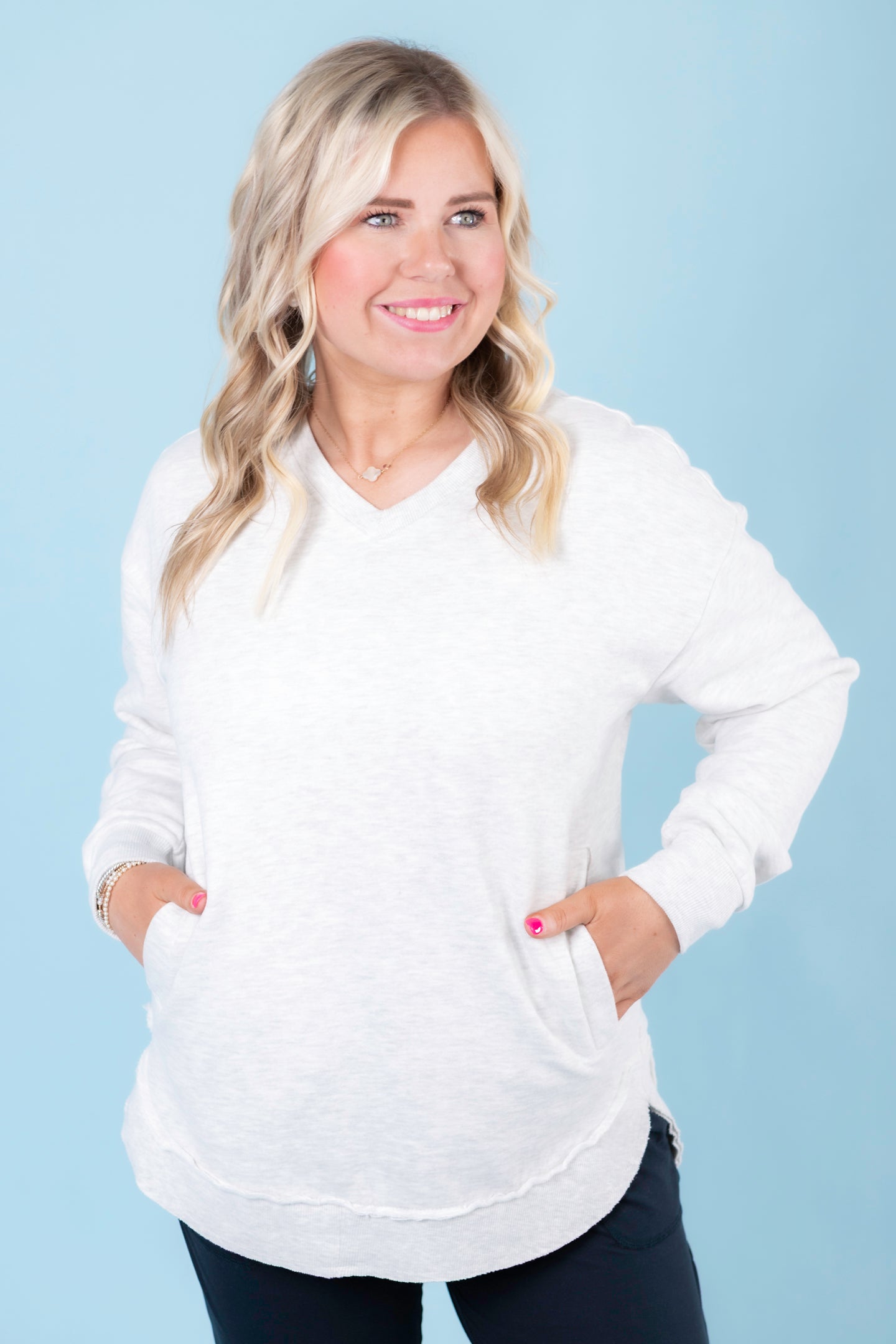 Royce Brand | West Hall Melange V-Neck Pocketed Poncho Fleece