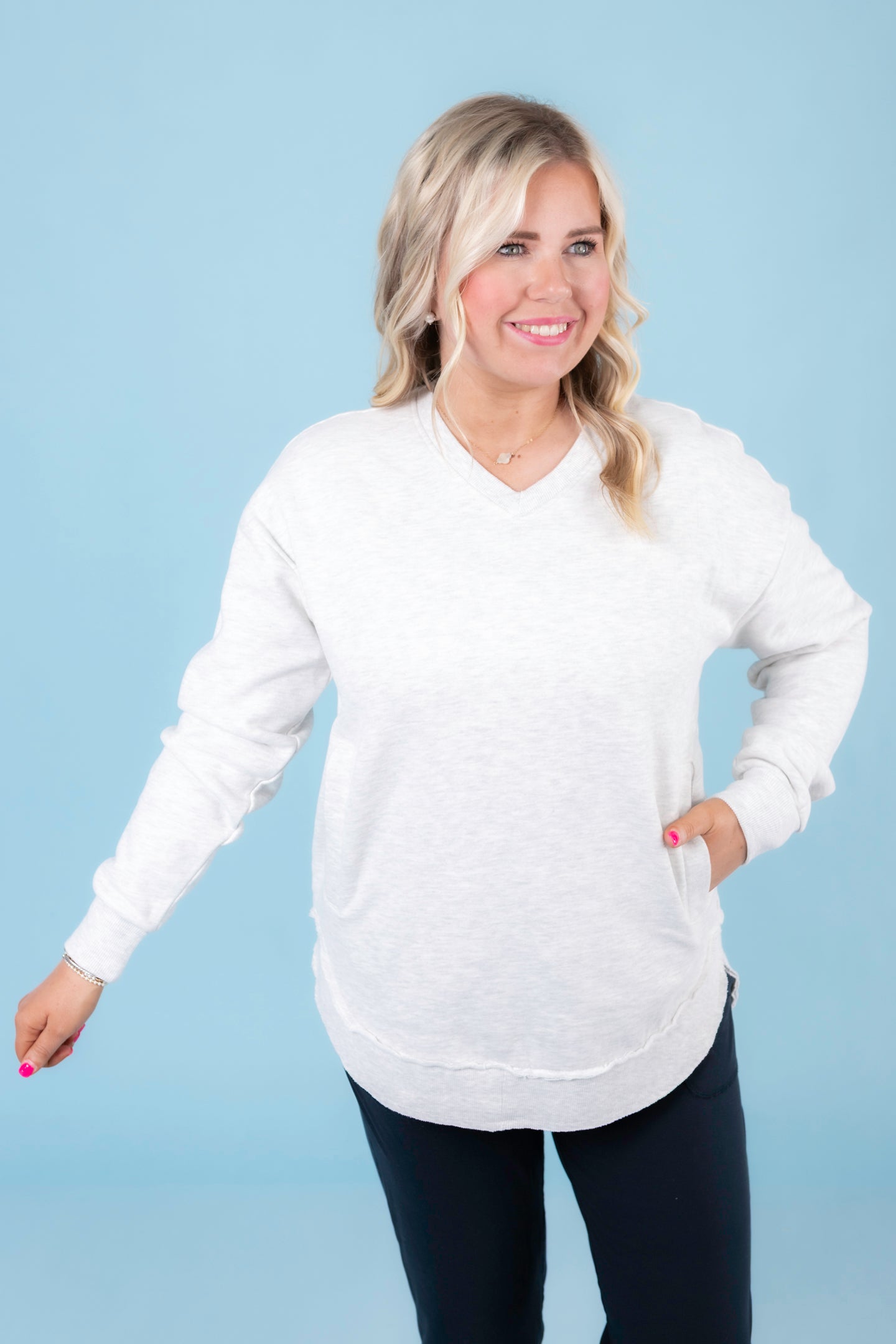 Royce Brand | West Hall Melange V-Neck Pocketed Poncho Fleece