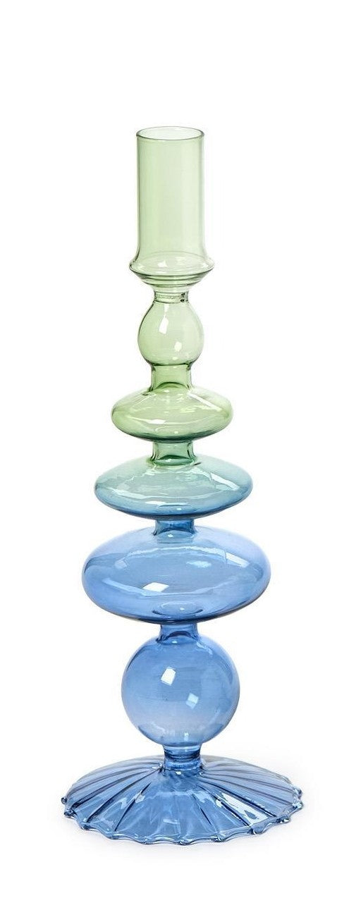 Hand-Blown Glass Taper Candlestick Candleholders