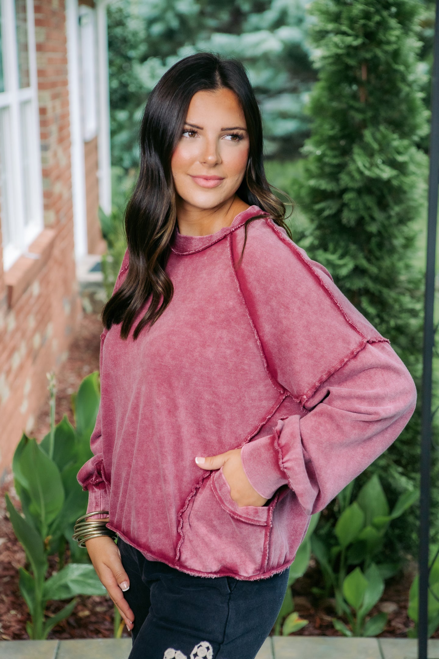 Long Sleeve Mineral Washed Pullover