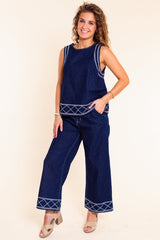 Santorini Nights Embroidered Pant Set