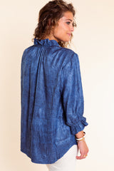 Lior | Ruffle V-Neck Blouse in Stone Blue