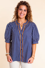Mary Square | Navy Elaine Gingham Top