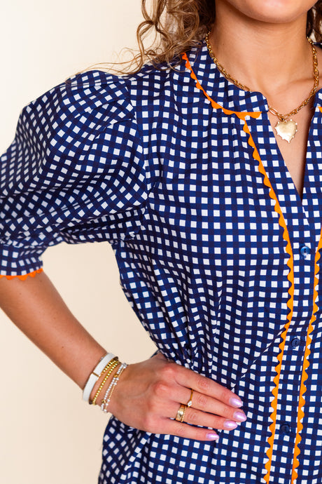 Mary Square | Navy Elaine Gingham Top