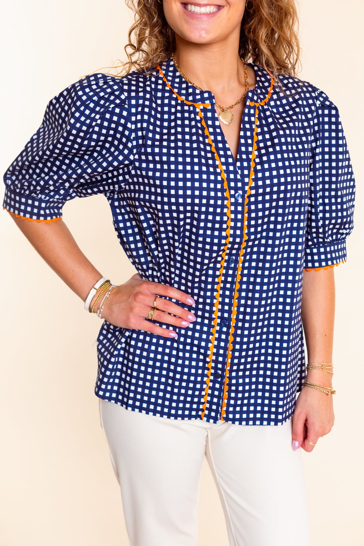 Mary Square | Navy Elaine Gingham Top