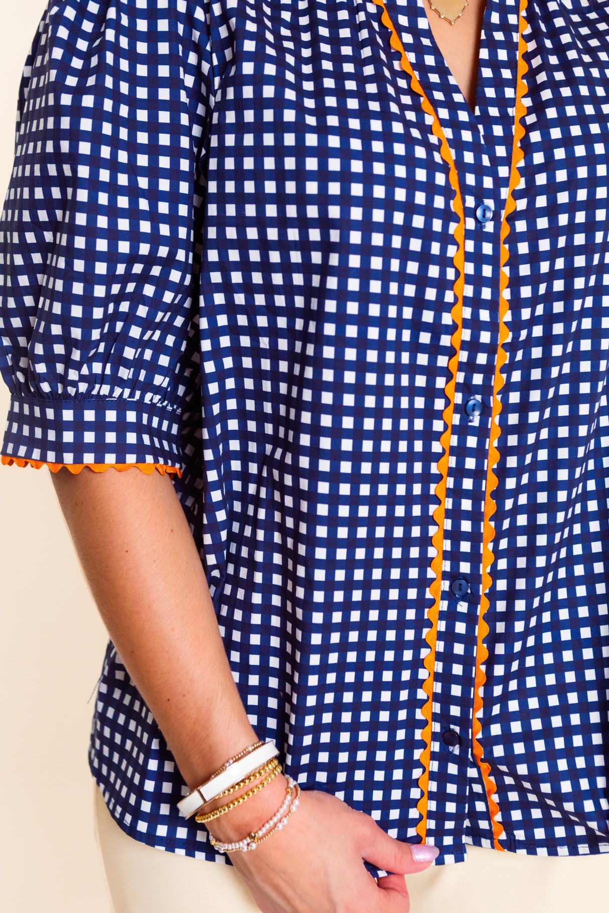 Mary Square | Navy Elaine Gingham Top