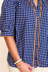 Mary Square | Navy Elaine Gingham Top