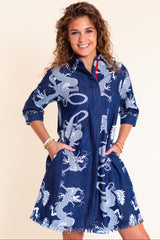 Dizzy Lizzie | Chatham Dress in Blue Denim Dragon Print