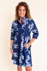Dizzy Lizzie | Chatham Dress in Blue Denim Dragon Print