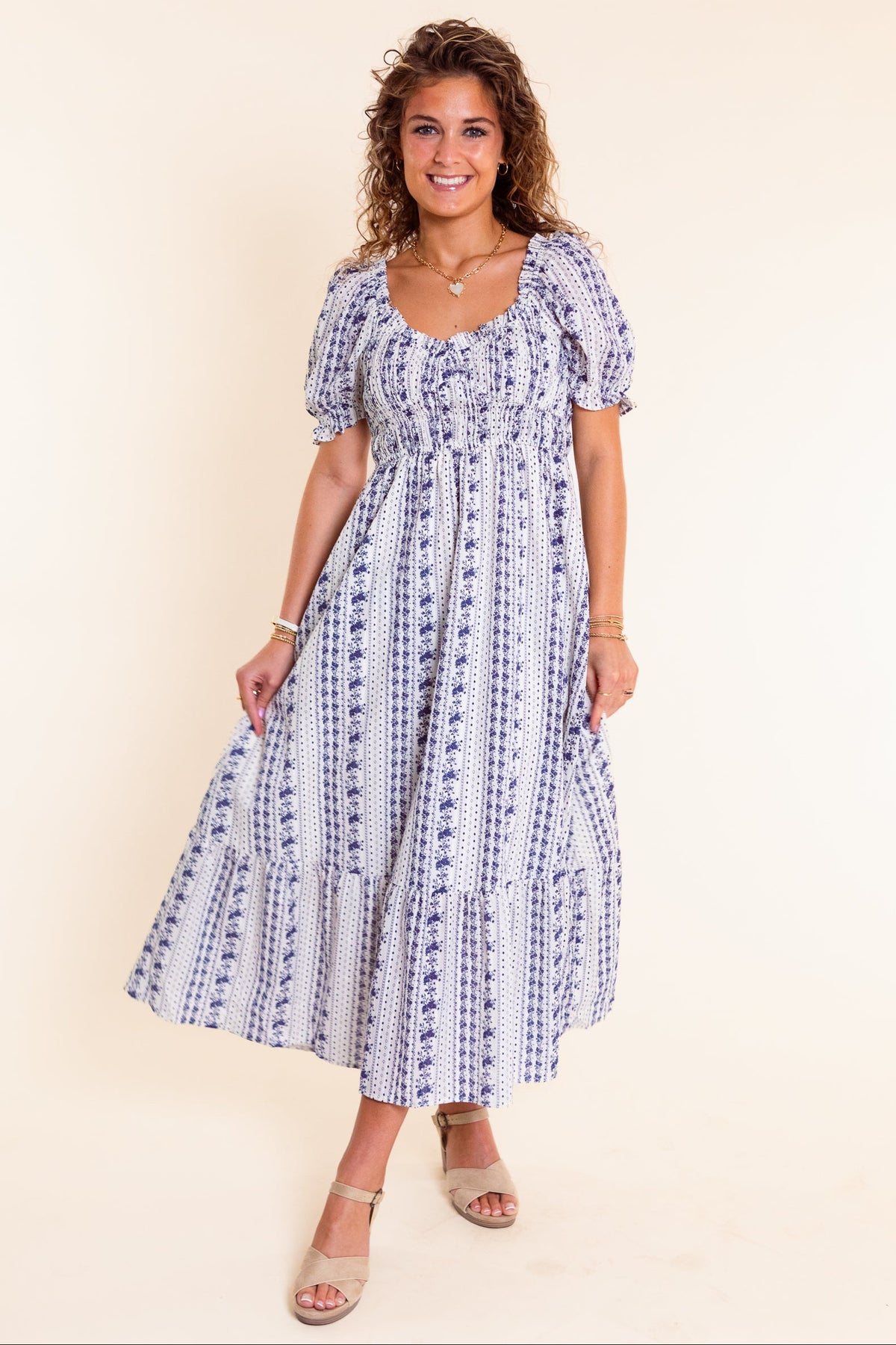 bluebell maxi dress Smocked – Madison's on Main Flower Rentals Central Texas Plus Size Women's Right flowing layers Size:46W