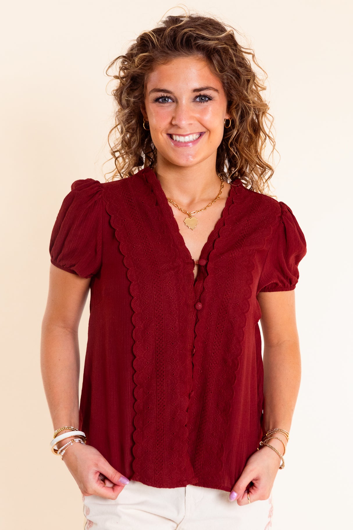 Wine Country Scalloped Blouse