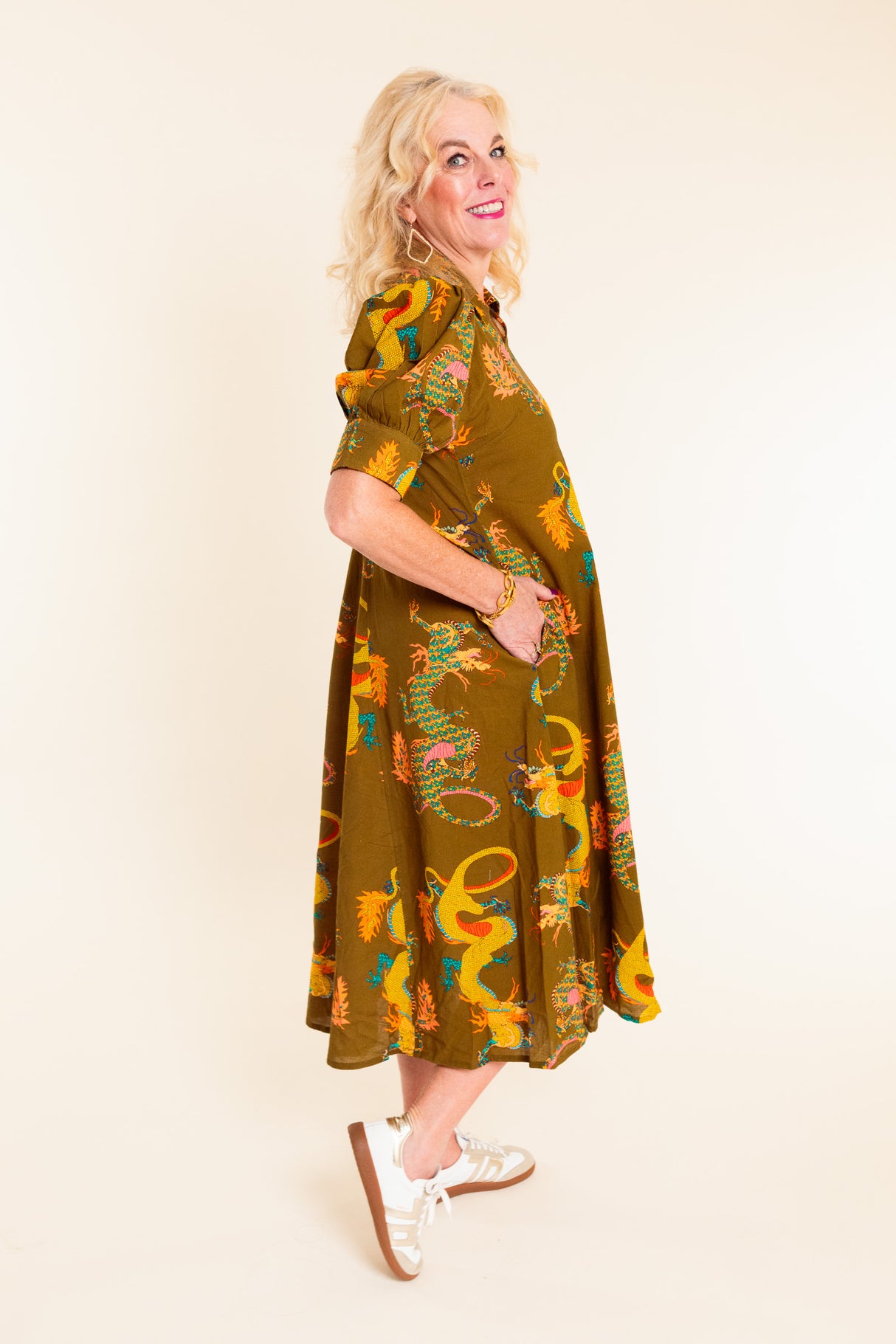 Dizzy Lizzie | Montauk Olive Dragon Dress