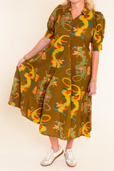Dizzy Lizzie | Montauk Olive Dragon Dress