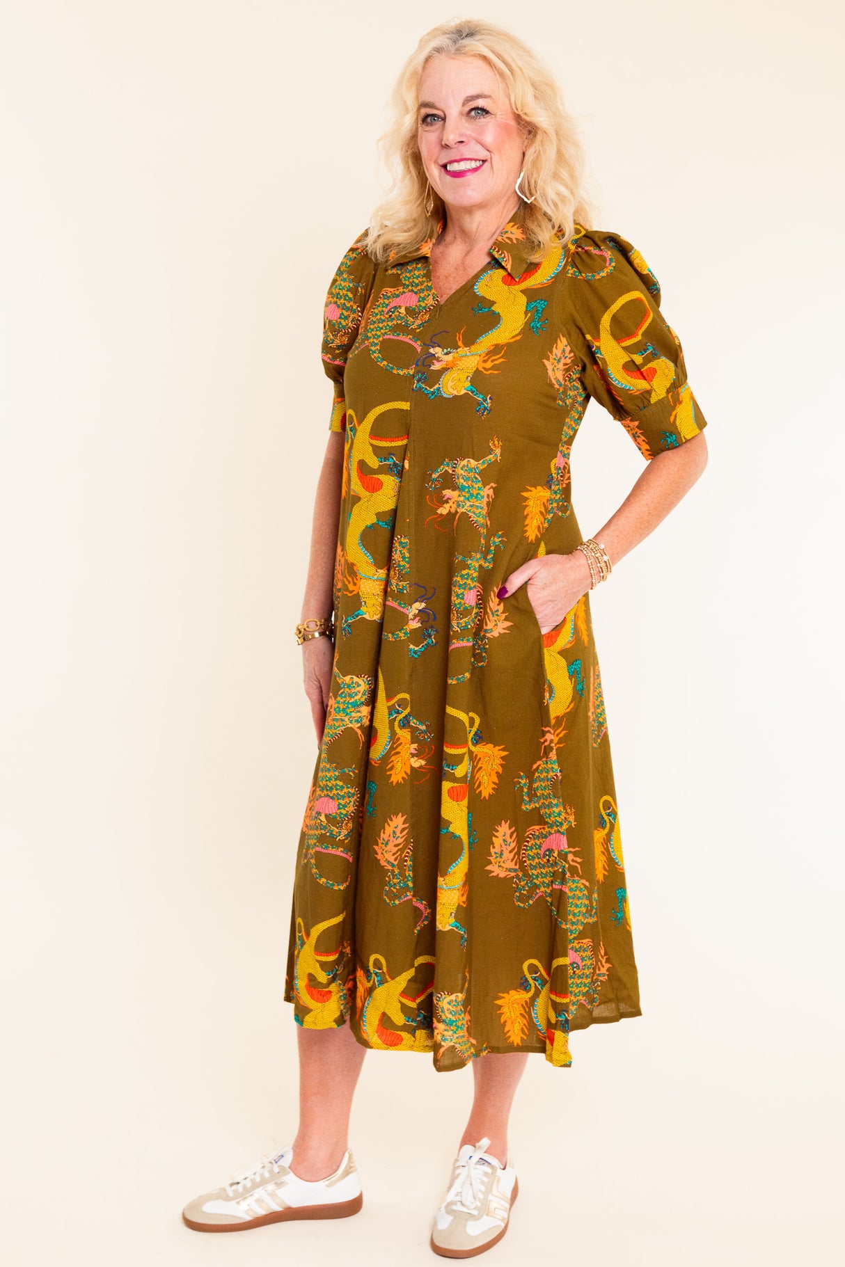 Dizzy Lizzie | Montauk Olive Dragon Dress
