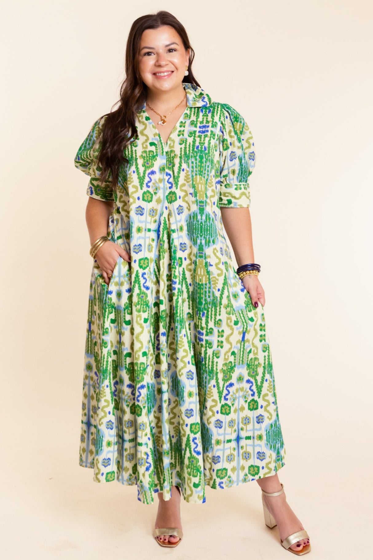 Dizzy Lizzie | Blue Green Montauk Ikat Dress