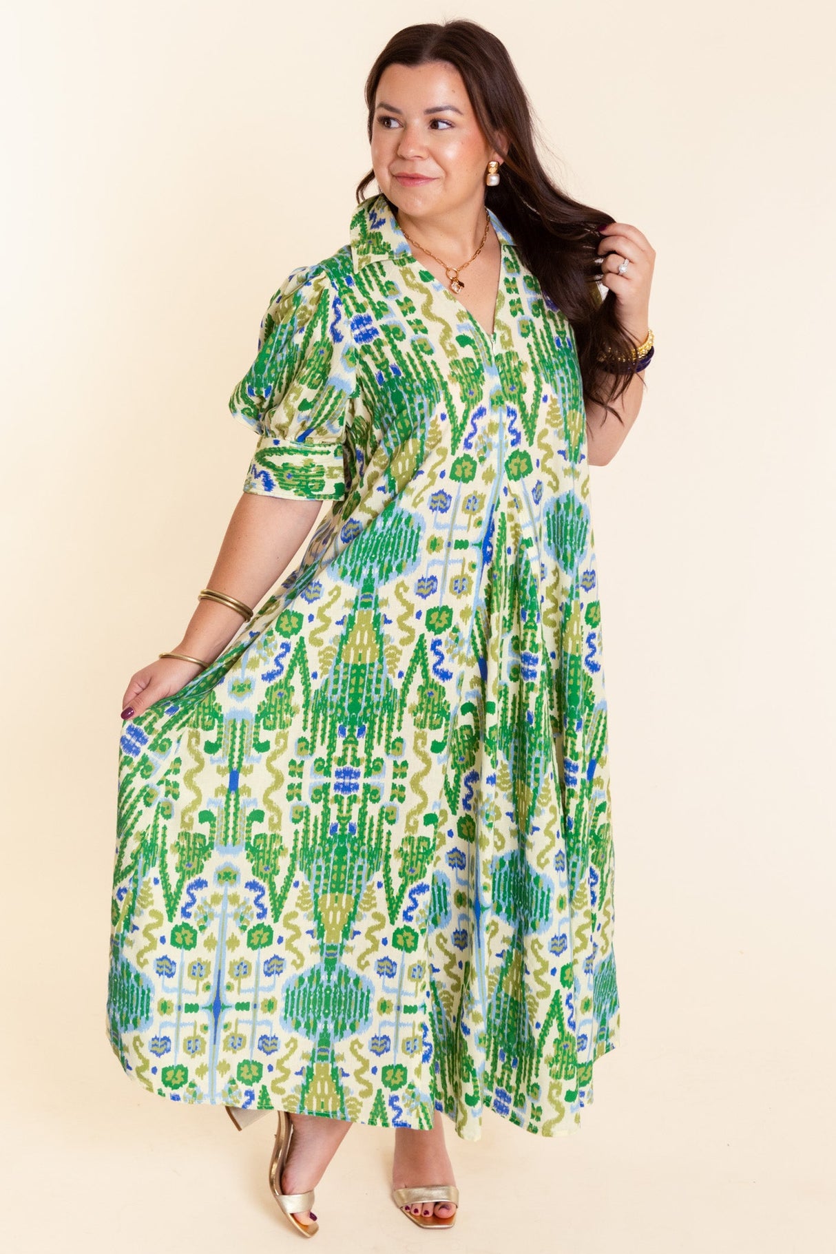 Dizzy Lizzie | Blue Green Montauk Ikat Dress