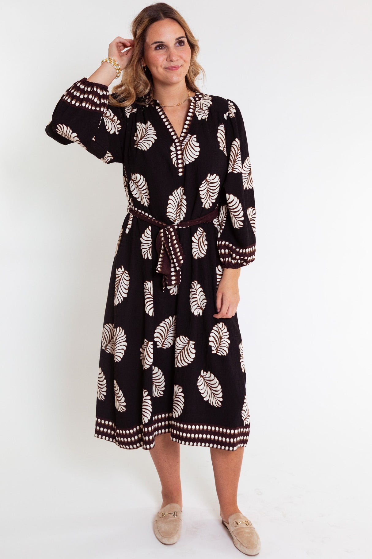 The Fallon Leaf Print Midi Dress