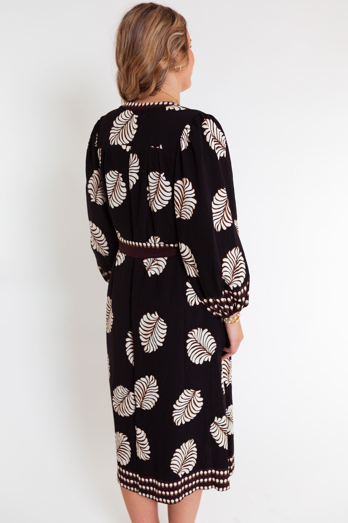The Fallon Leaf Print Midi Dress