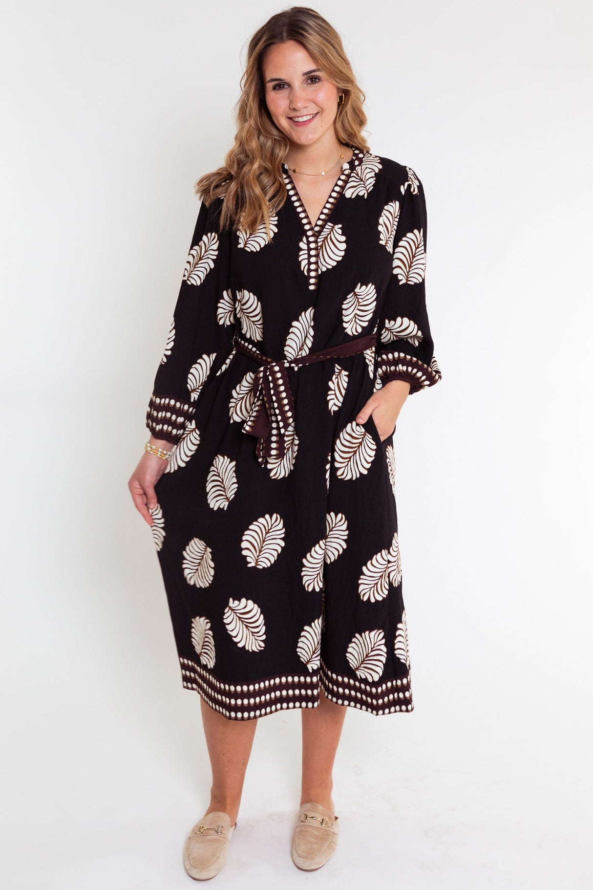 The Fallon Leaf Print Midi Dress