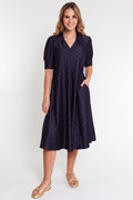 Lior | Pointed Collar Denim Dot Dress