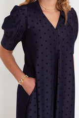 Lior | Pointed Collar Denim Dot Dress