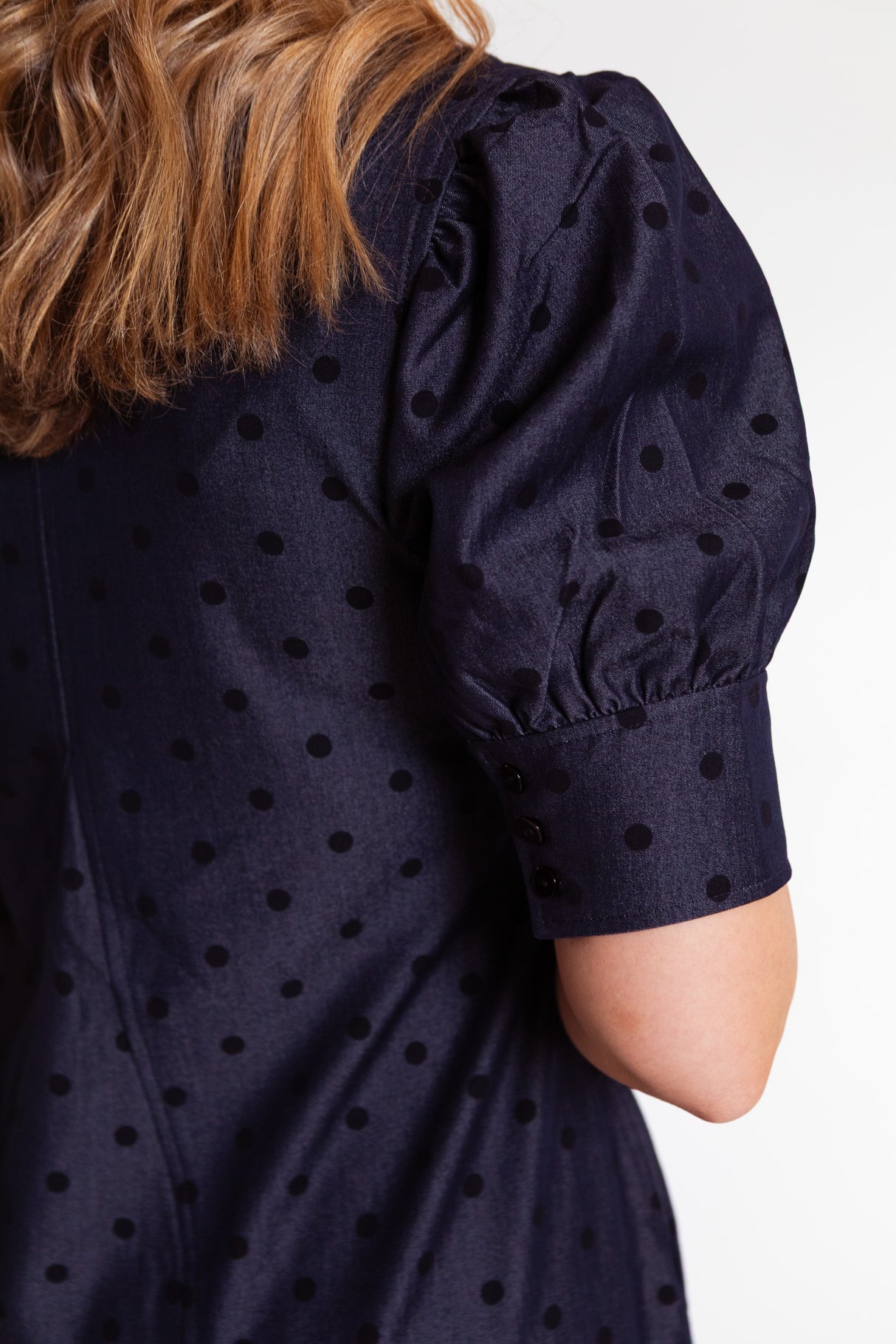 Lior | Pointed Collar Denim Dot Dress