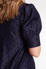 Lior | Pointed Collar Denim Dot Dress