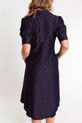 Lior | Pointed Collar Denim Dot Dress