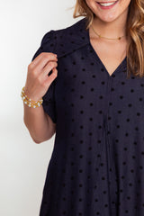 Lior | Pointed Collar Denim Dot Dress