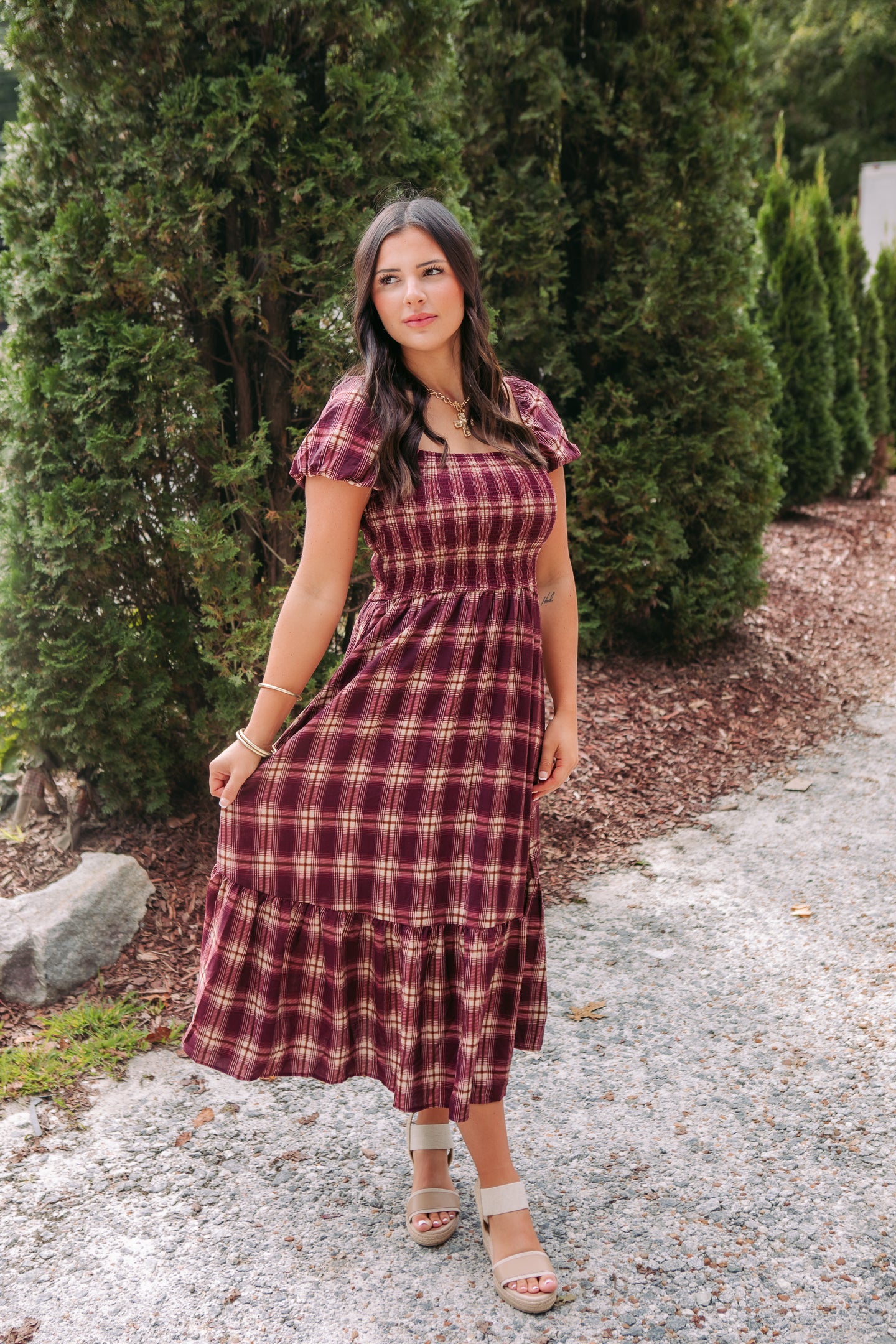 The Plaid and Smocked Midi Dress