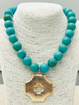 Two Forty Two | CHIC | Pendant on Beaded Necklace - Marbled Turquoise