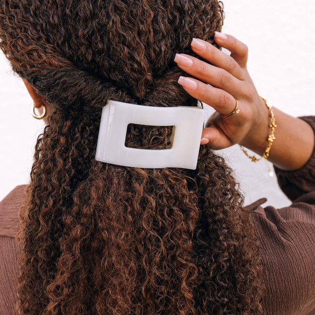 Teleties |  Flat Rectangle Hair Clip | Medium | Coconut White