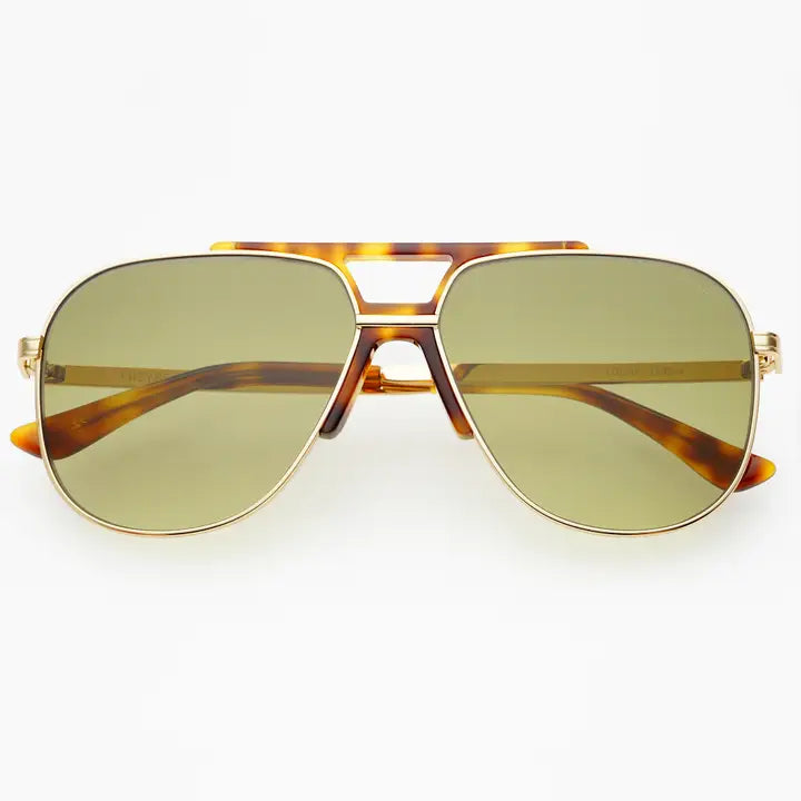 Freyrs | Logan Acetate Aviator Unisex Sunglasses - Gold / Fade Green