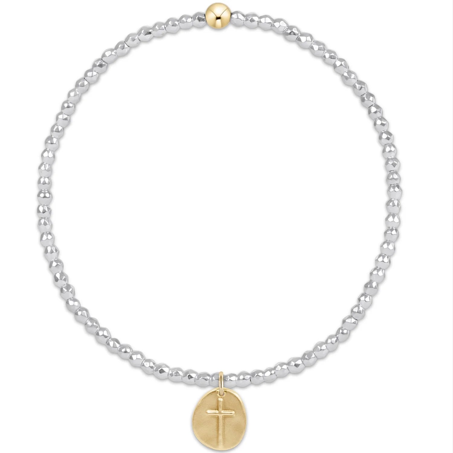 Enewton | Bright Silver Faceted Hematite 2mm bead bracelet - Inspire small gold charm