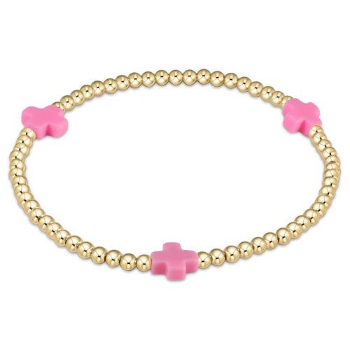 Enewton | Signature Cross Gold Pattern 3mm Bead Bracelet - Bright Pink