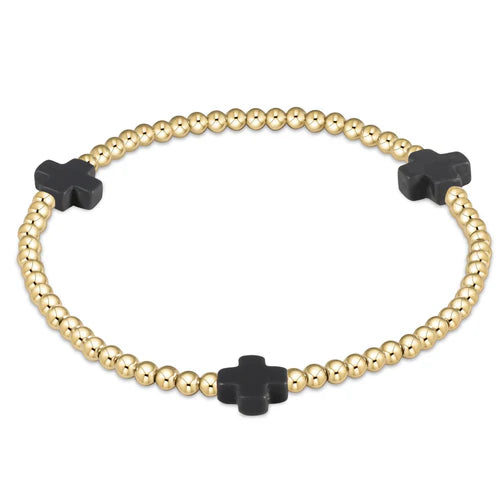 Enewton | Signature Cross Gold Pattern 3mm Bead Bracelet - Charcoal