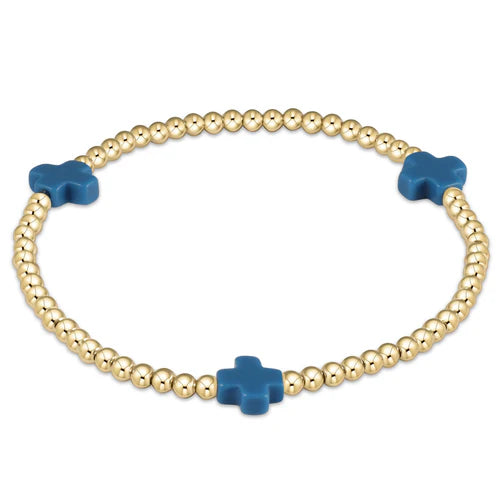 Enewton | Signature Cross Gold Pattern 3mm Bead Bracelet - Cobalt