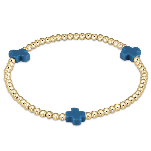 Enewton | Signature Cross Gold Pattern 3mm Bead Bracelet - Cobalt