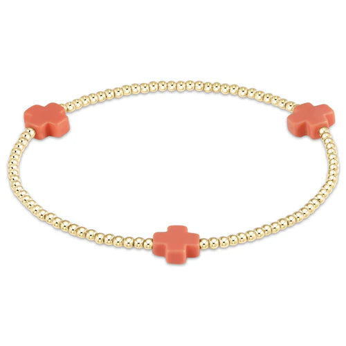 Enewton | Signature Cross Gold Pattern 2mm Bead Bracelet - Coral