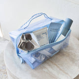 Case-Mate | Jelly Cosmetic Bag – Waterproof Lay-Flat Makeup Bag - Carolina Blue Crochet Wave