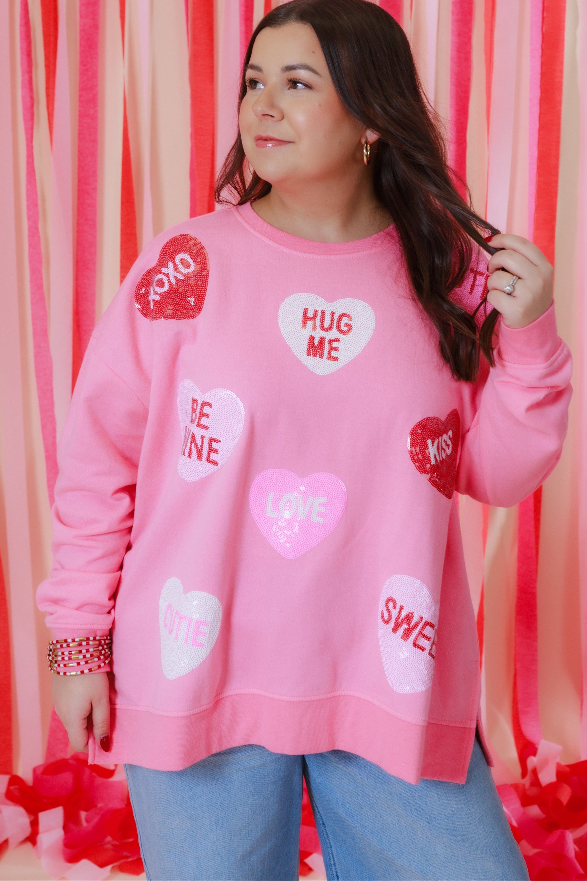 Mudpie | Pink Valentine's Sparkle Sweatshirt