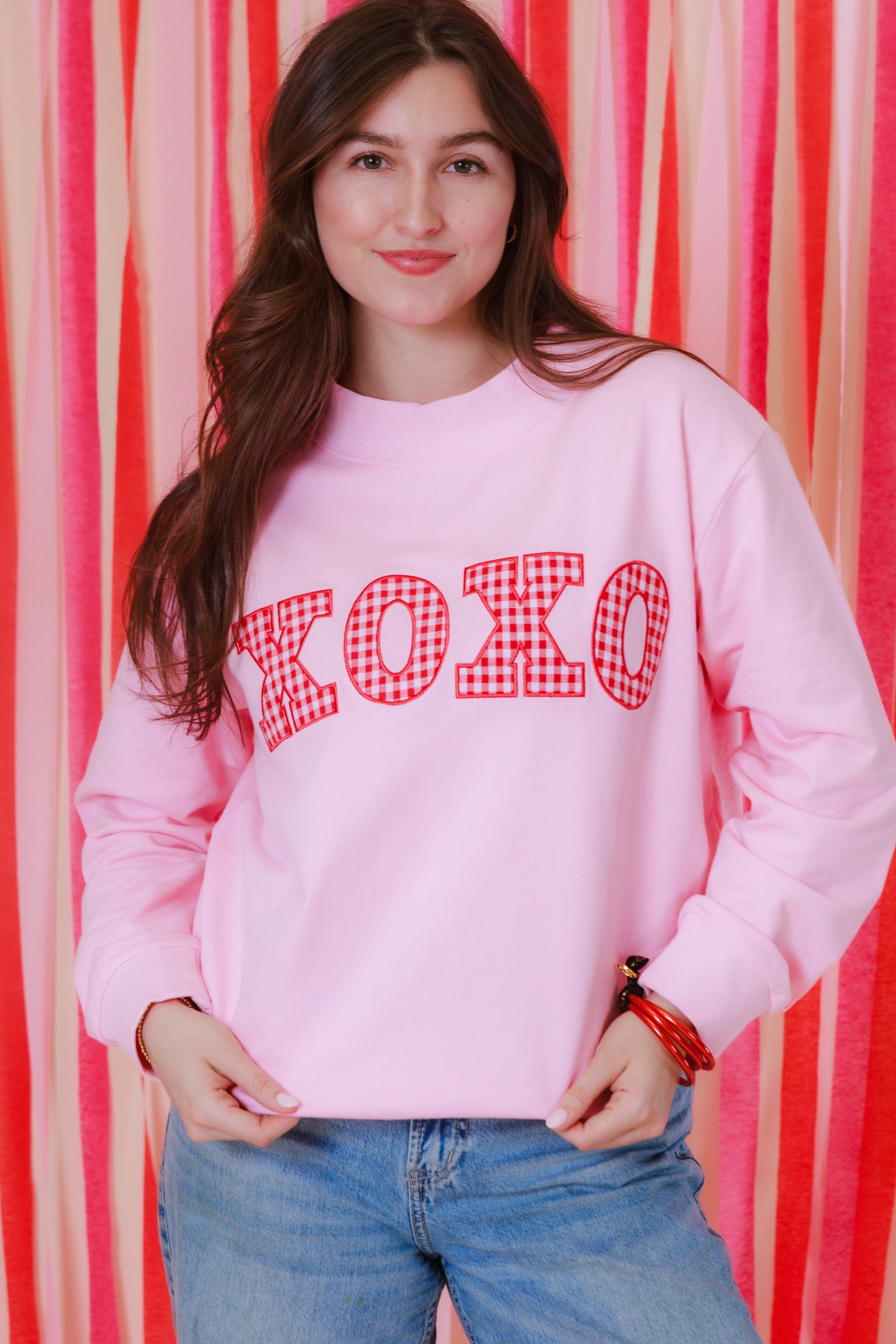 Mock Neck Gingham XOXO Patch Sweatshirt