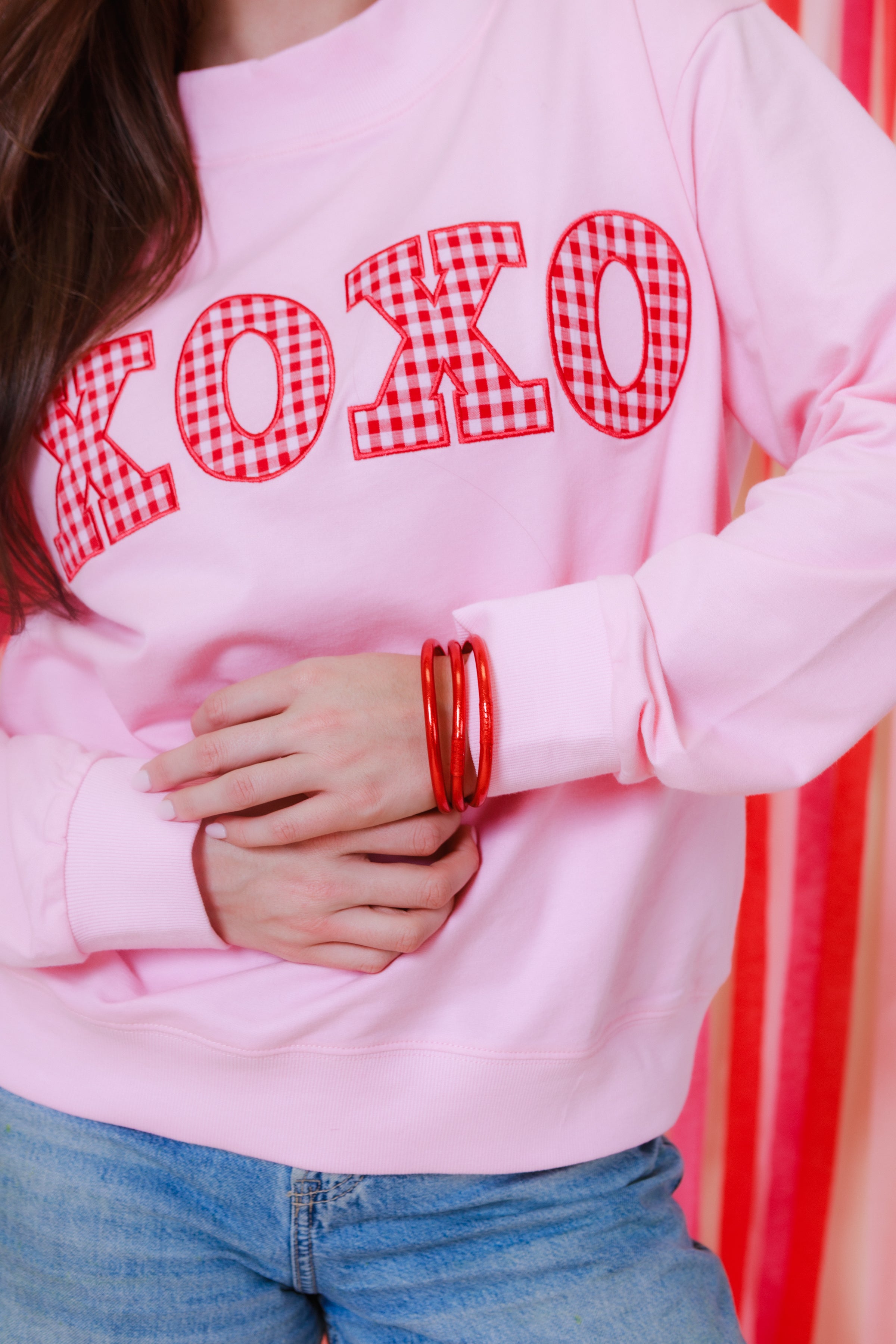 Mock Neck Gingham XOXO Patch Sweatshirt