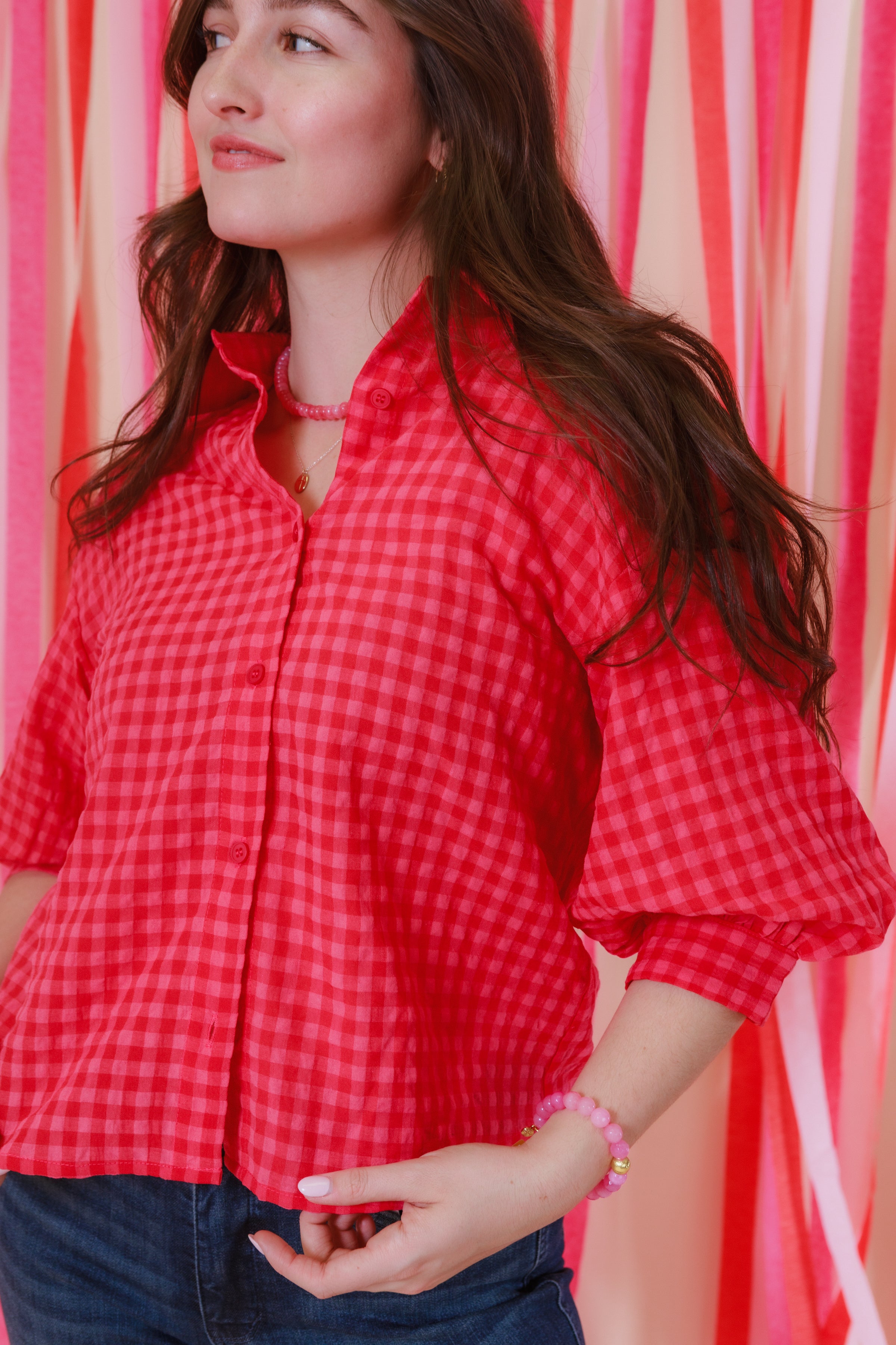 The Gingham Sweetheart Button Down Top