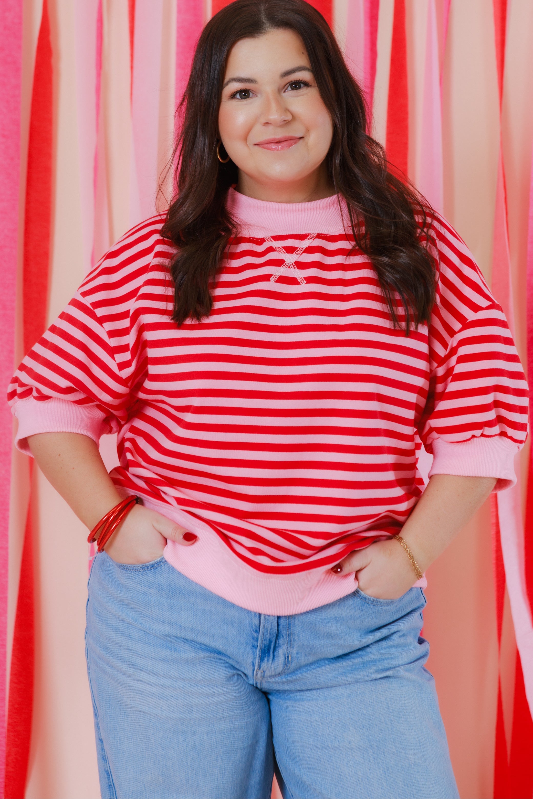 The Mock Neck Stripe Sweatshirt