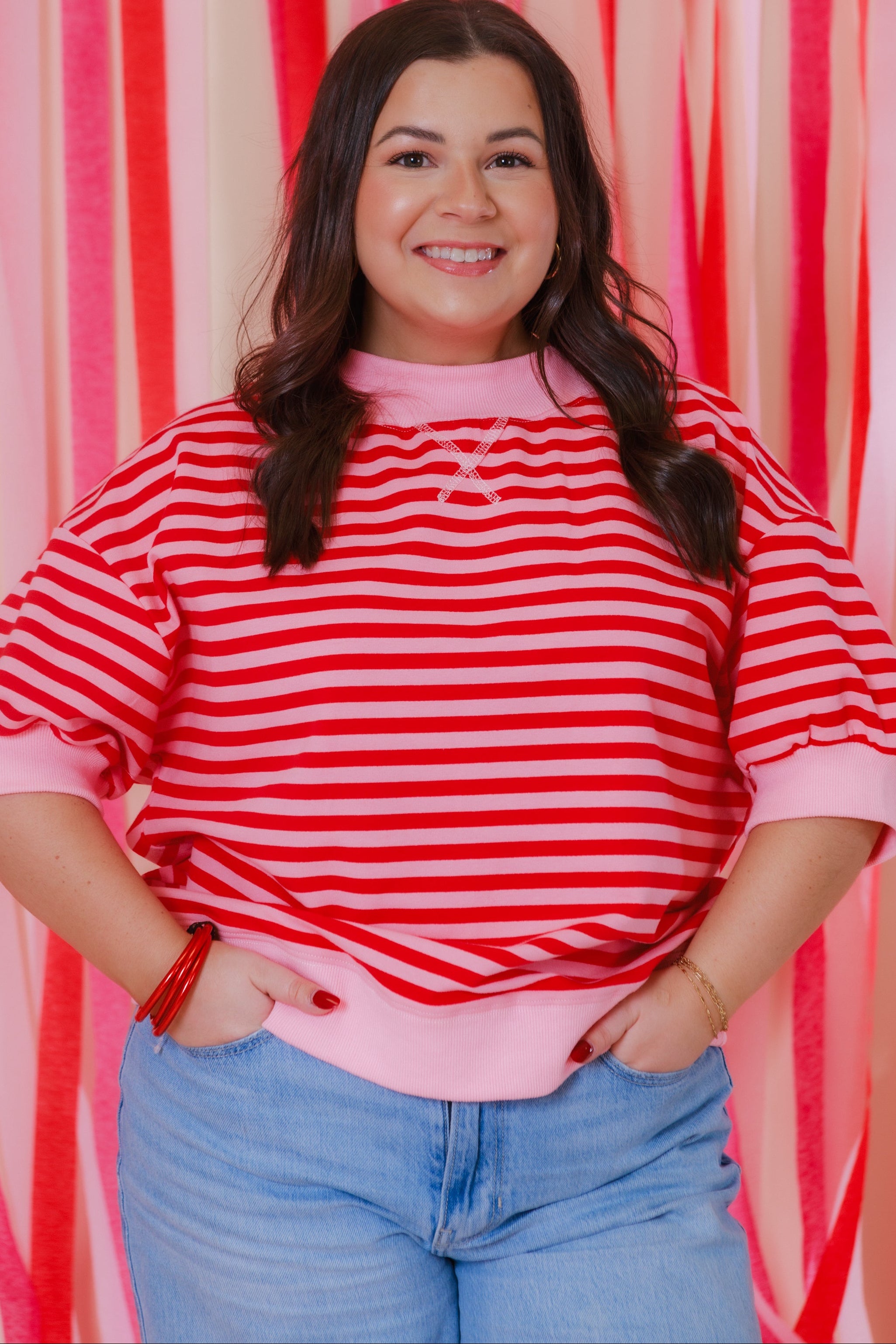 The Mock Neck Stripe Sweatshirt