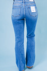 Vervet | Mid Rise Clean Cut Raw Hem Bootcut Jeans