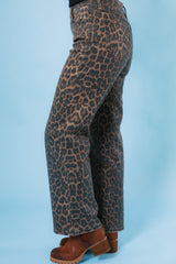 Flying Monkey | High Rise Leopard Print Slim Wide Jeans