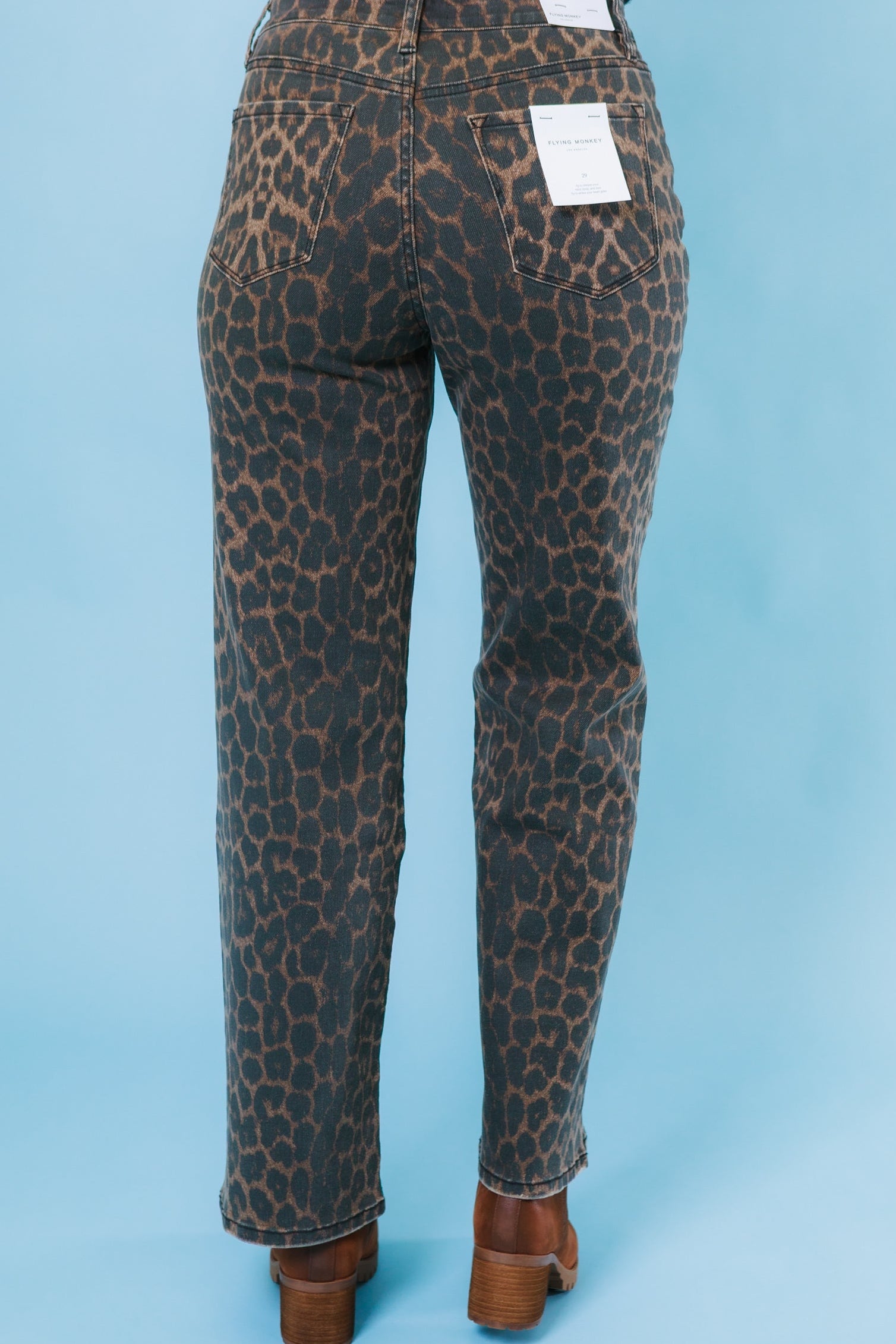 Flying Monkey | High Rise Leopard Print Slim Wide Jeans