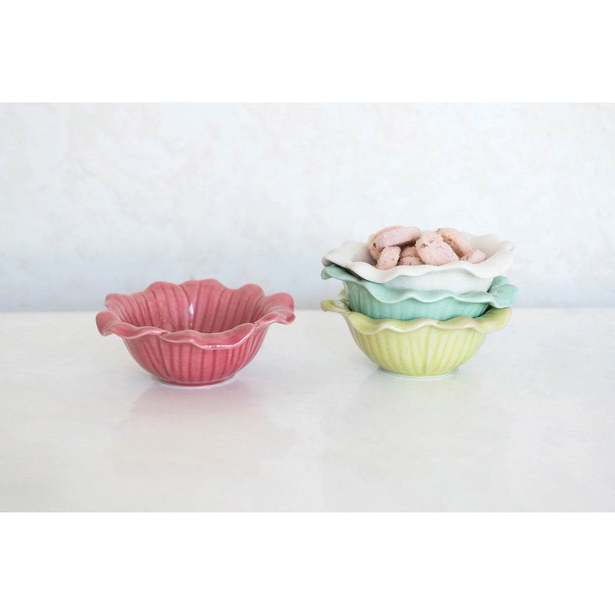 Creative Co-Op | Debossed Stoneware Flower Bowl, Crackle Glaze